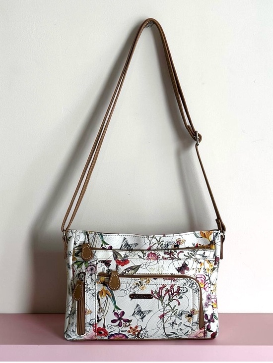MultiSac Handbags - MultiSac Floral Print Shoulder Bag with Tan Trim